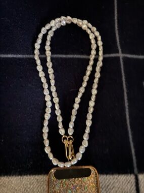 Pearl Beaded phone chain with Gold Hardware